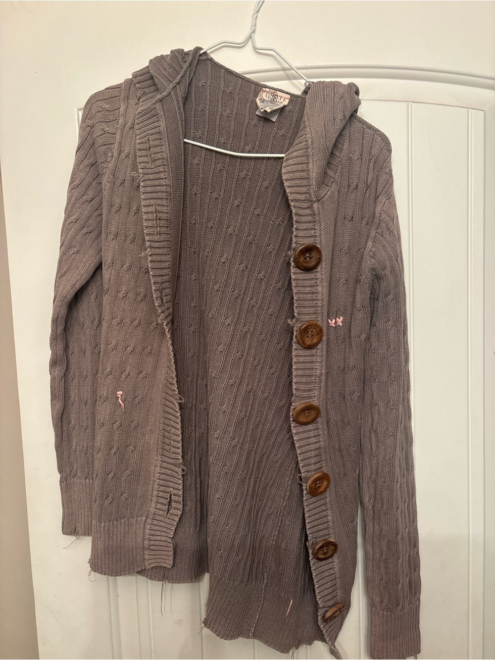 Hooded Cable-Knit Button Cardigan - Taupe